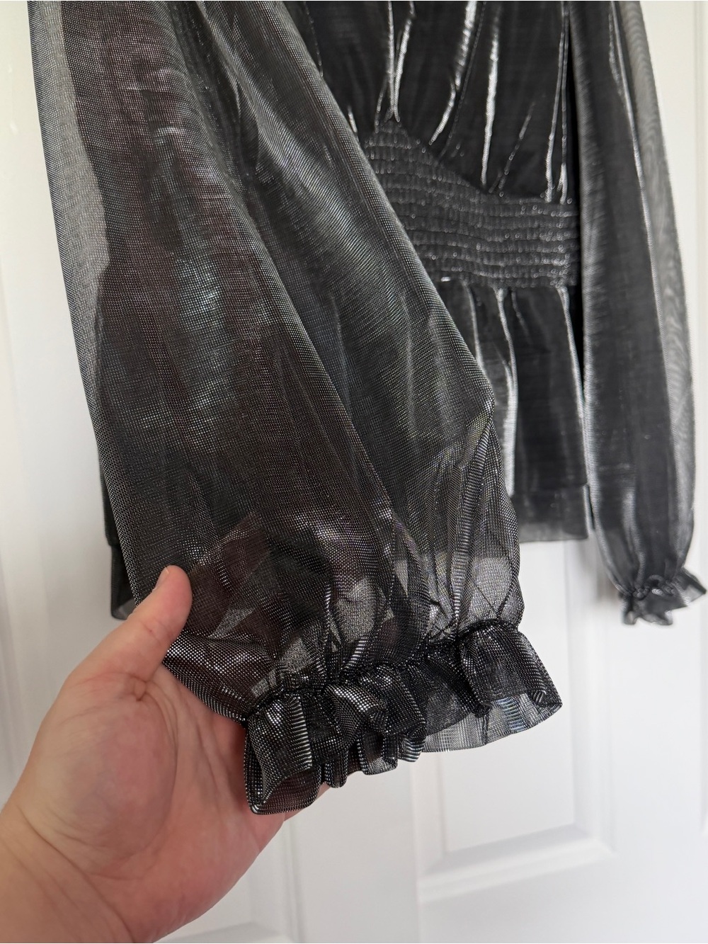 DR2 Silver Blouse Long Sleeve Top XL Whimsigoth - Picture 2 of 15